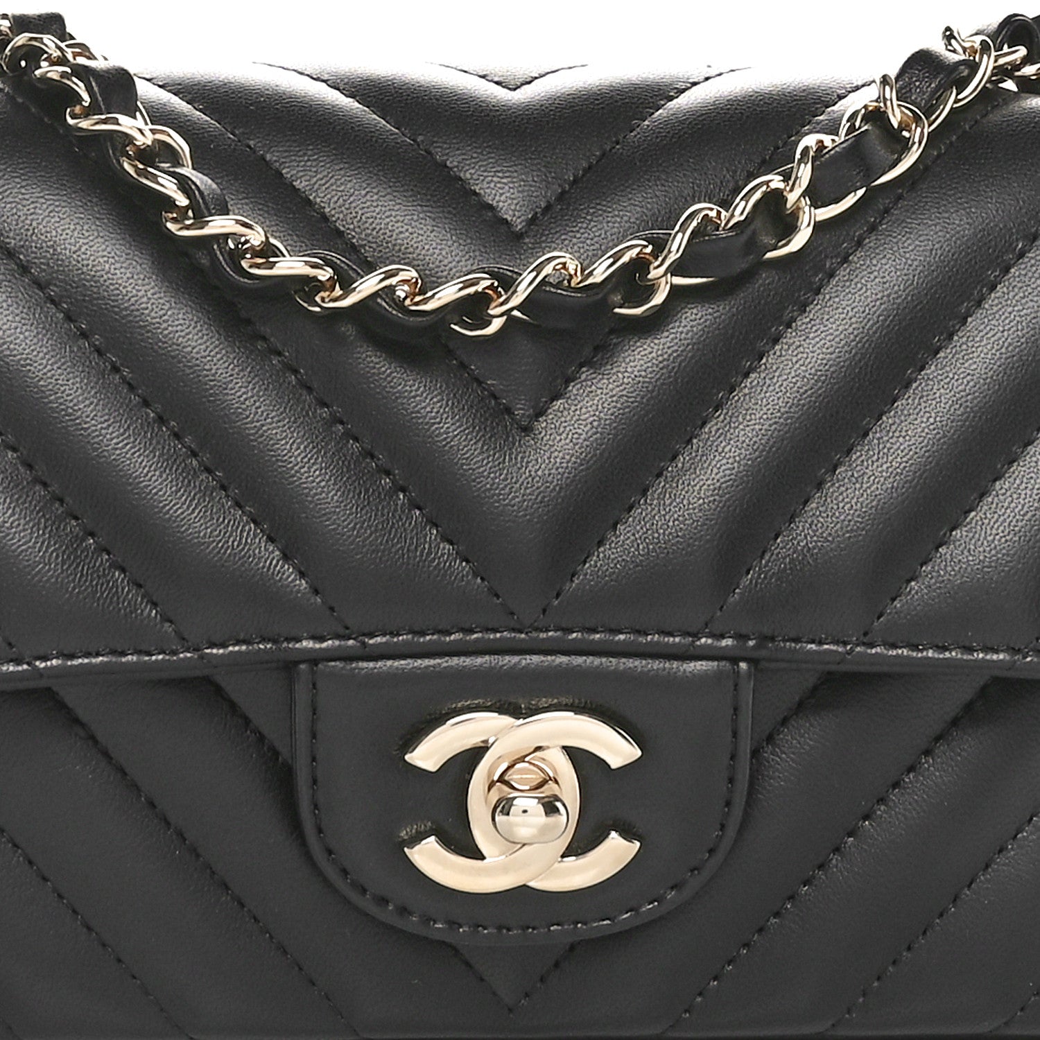 Chanel Lambskin Chevron Quilted Mini Rectangular Flap Black 7 of 10
