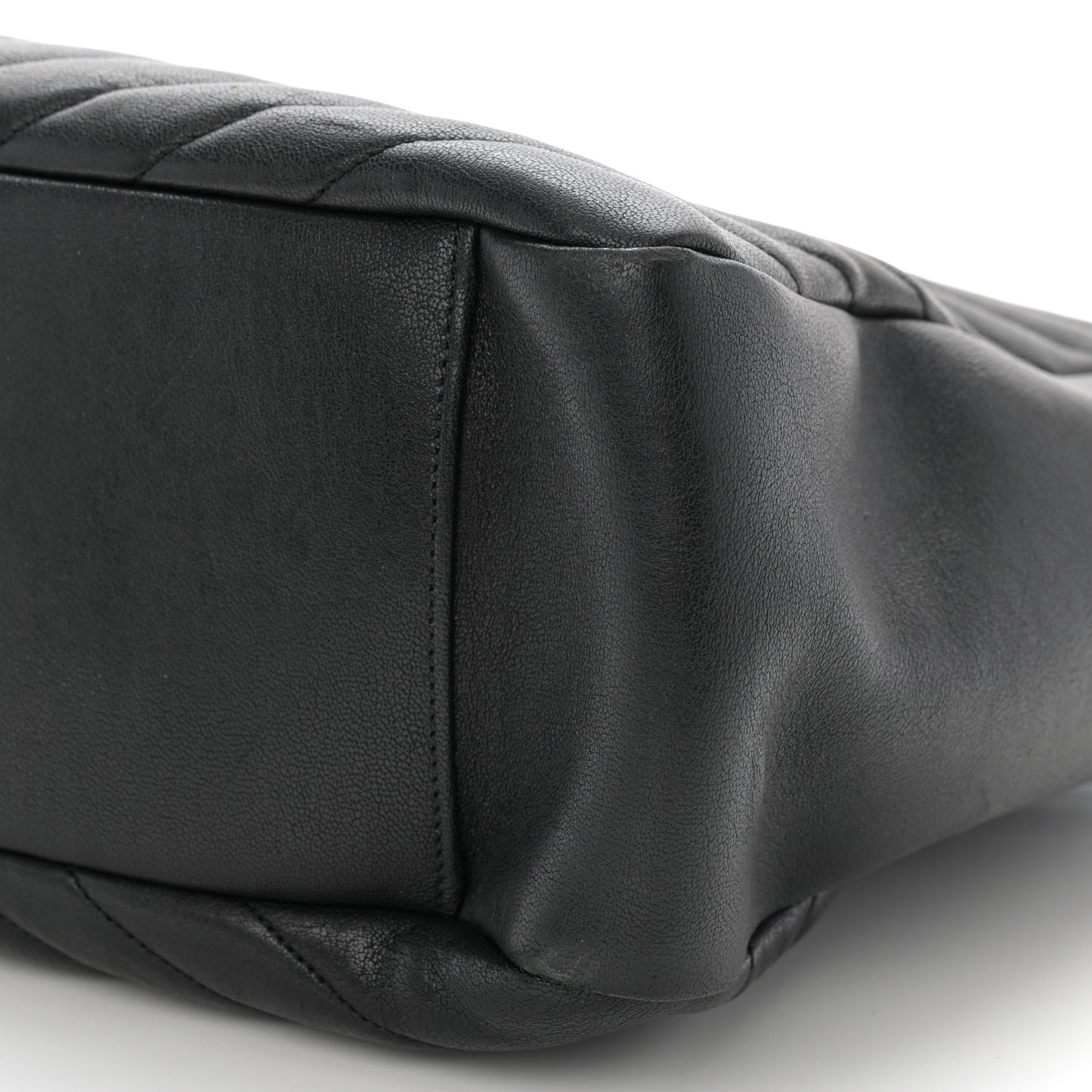 Sheepskin Matelasse Chevron Large Monogram Shopping Bag Black