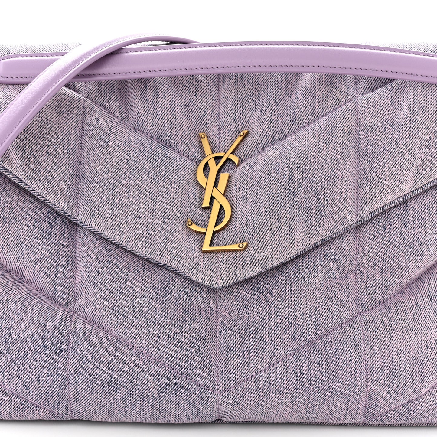 Denim Quilted Medium Loulou Puffer Monogram Chain Satchel Bleached Lilac