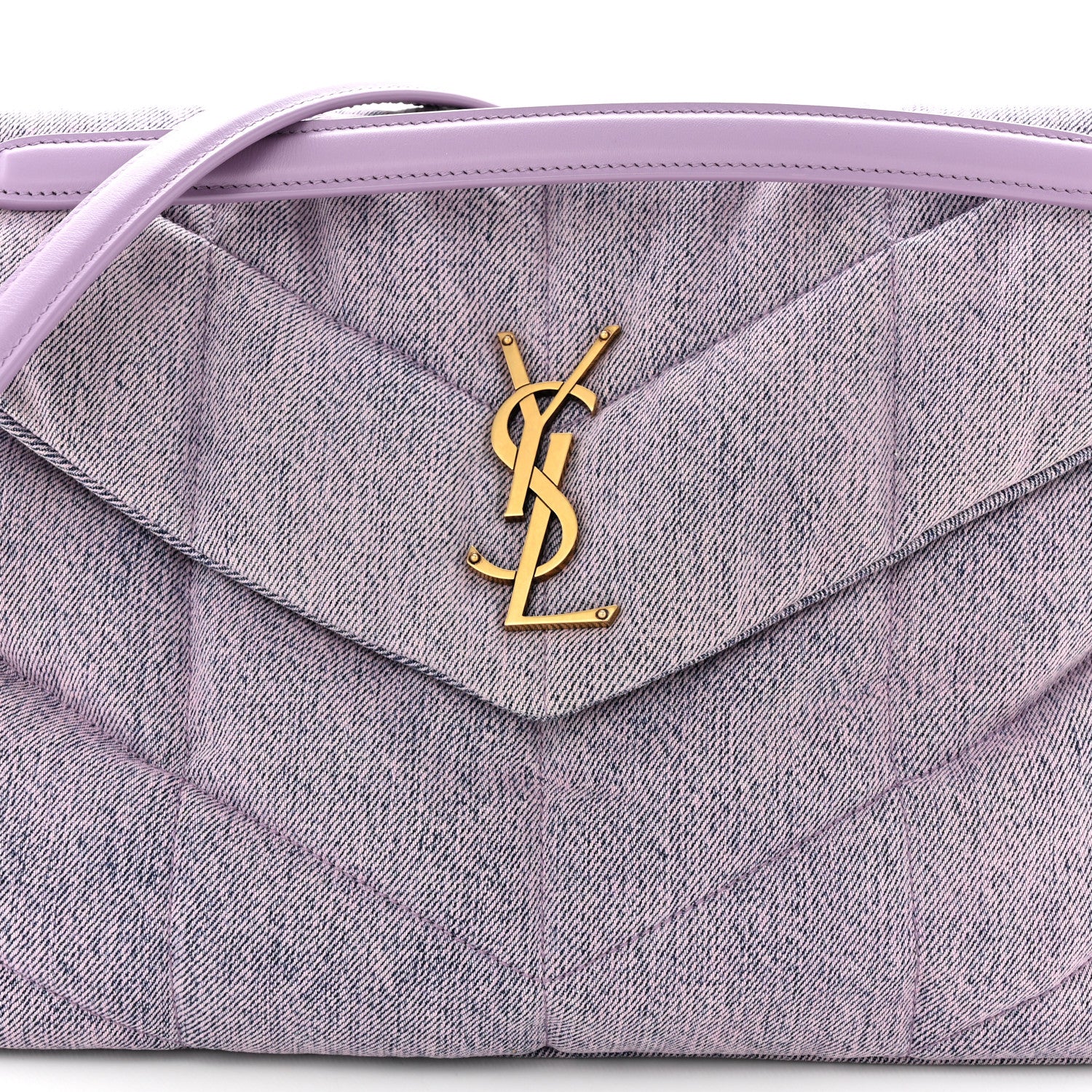 Saint Laurent Denim Quilted Medium Loulou Puffer Monogram Chain Satchel Bleached Lilac 8 of 10