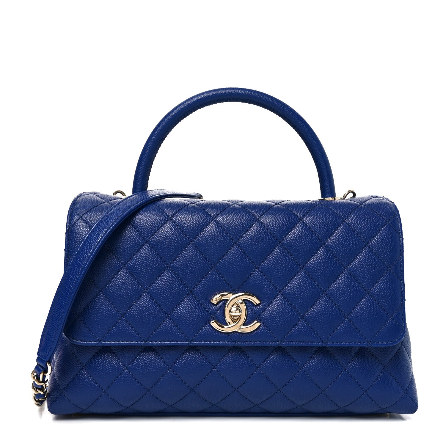 Chanel Caviar Quilted Small Coco Handle Flap Blue 1 of 10