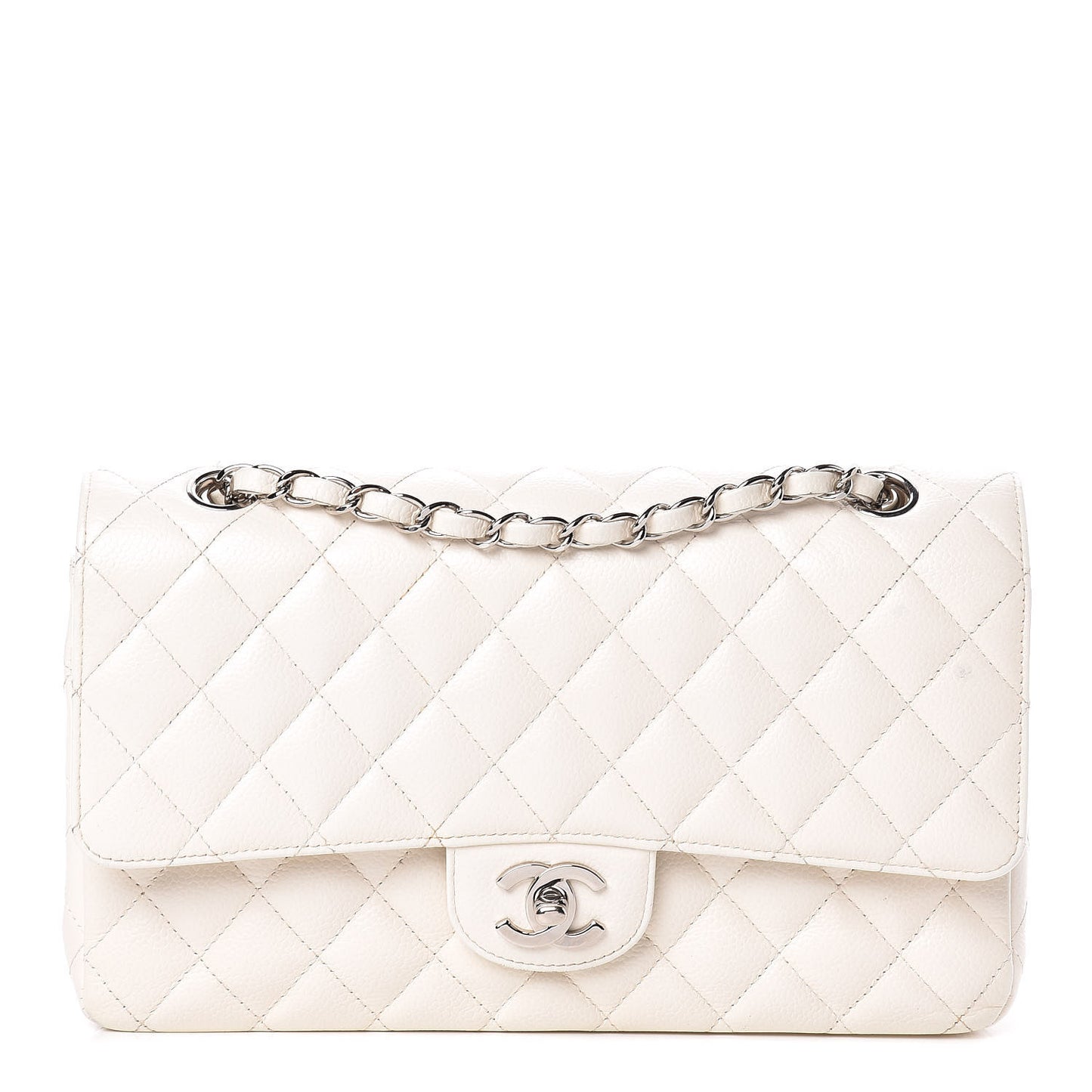 Caviar Quilted Medium Double Flap White