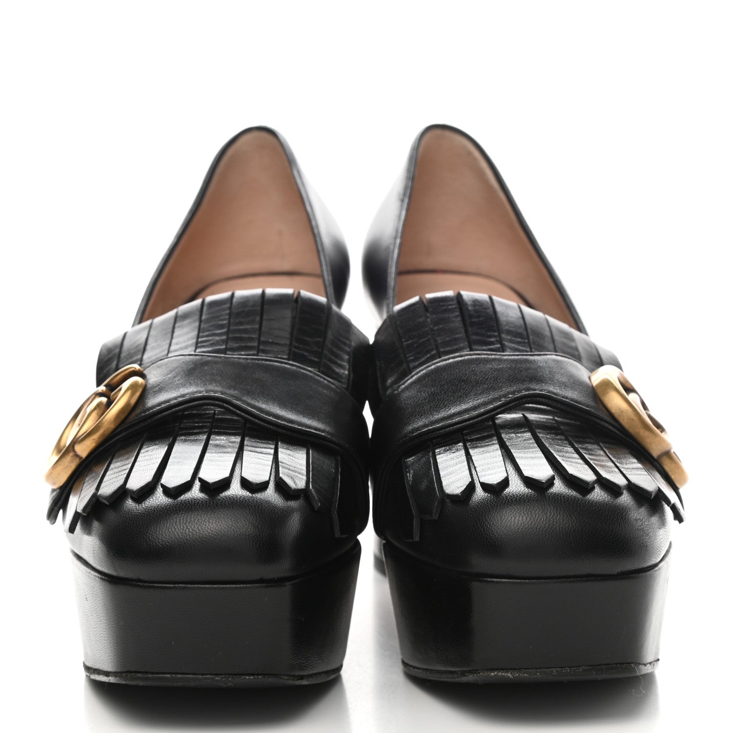 Gucci Malaga Kid GG Marmont Fringe Platform Loafer Pumps 35 Black 2 of 11