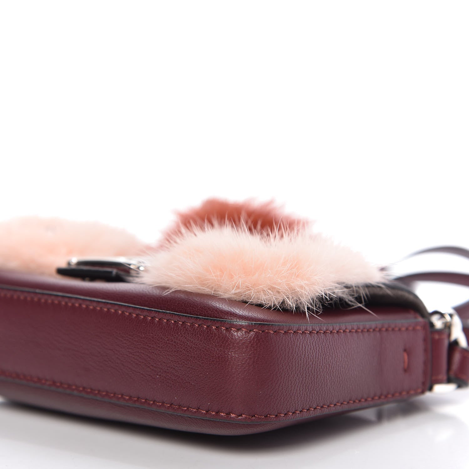 Fendi Shiny Nappa Mink Fox Fur Crystal Micro Buggie Baguette Bordeaux Rust Multicolor 7 of 9