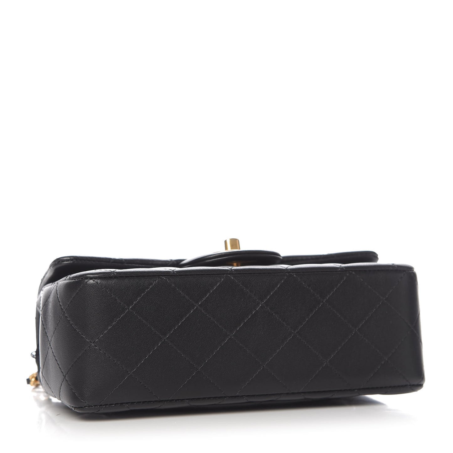 Lambskin Quilted Mini Top Handle Rectangular Flap Black