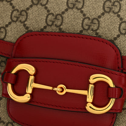 Gucci GG Supreme Monogram Azalea Calfskin Horsebit 1955 Shoulder Bag Beige Ebony New Cherry Red 12 of 13