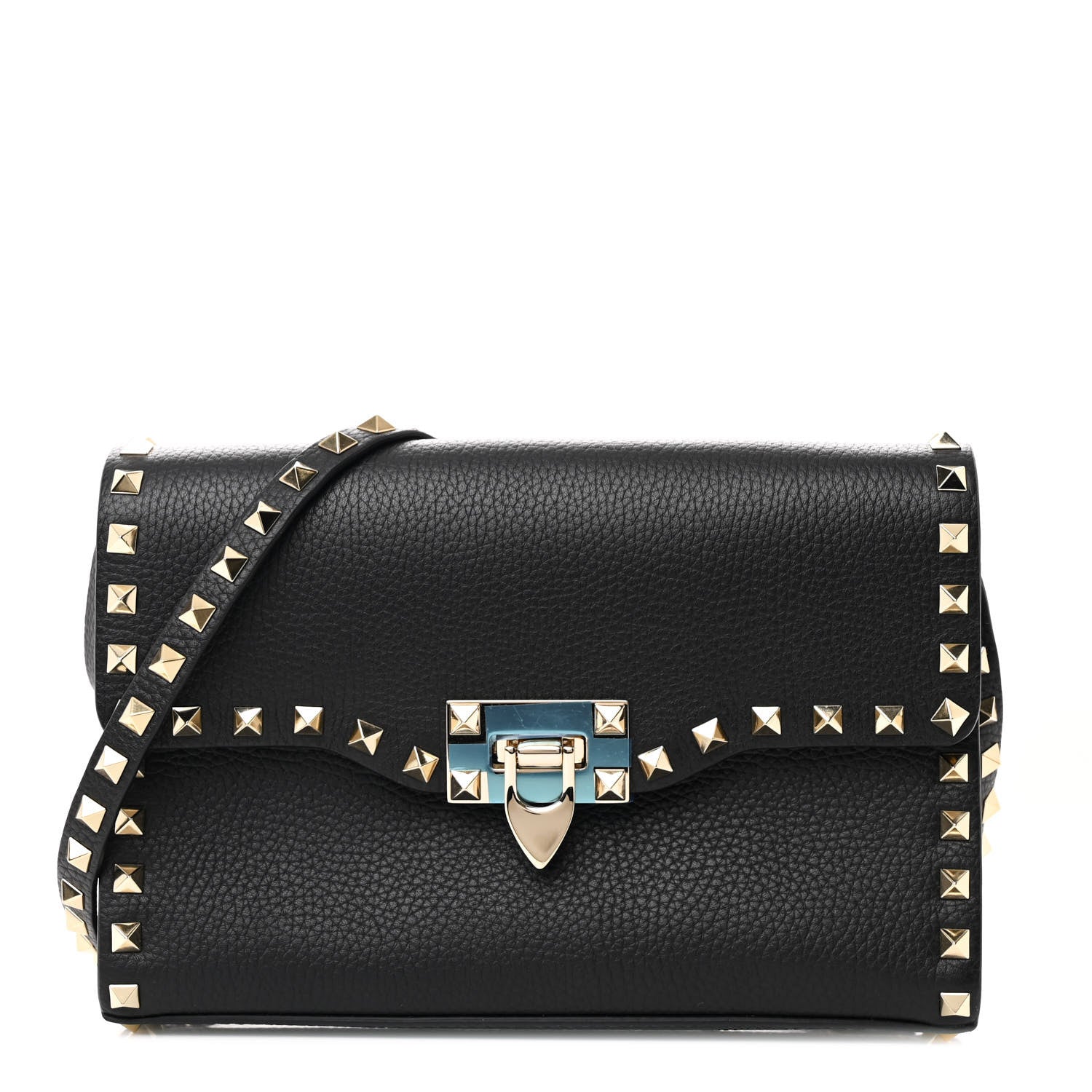 Valentino Garavani Pebbled Calfskin Medium Rockstud Flip Lock Crossbody Bag Black 1 of 9