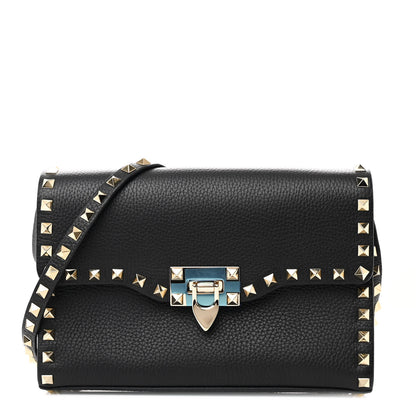 Valentino Garavani Pebbled Calfskin Medium Rockstud Flip Lock Crossbody Bag Black 1 of 9