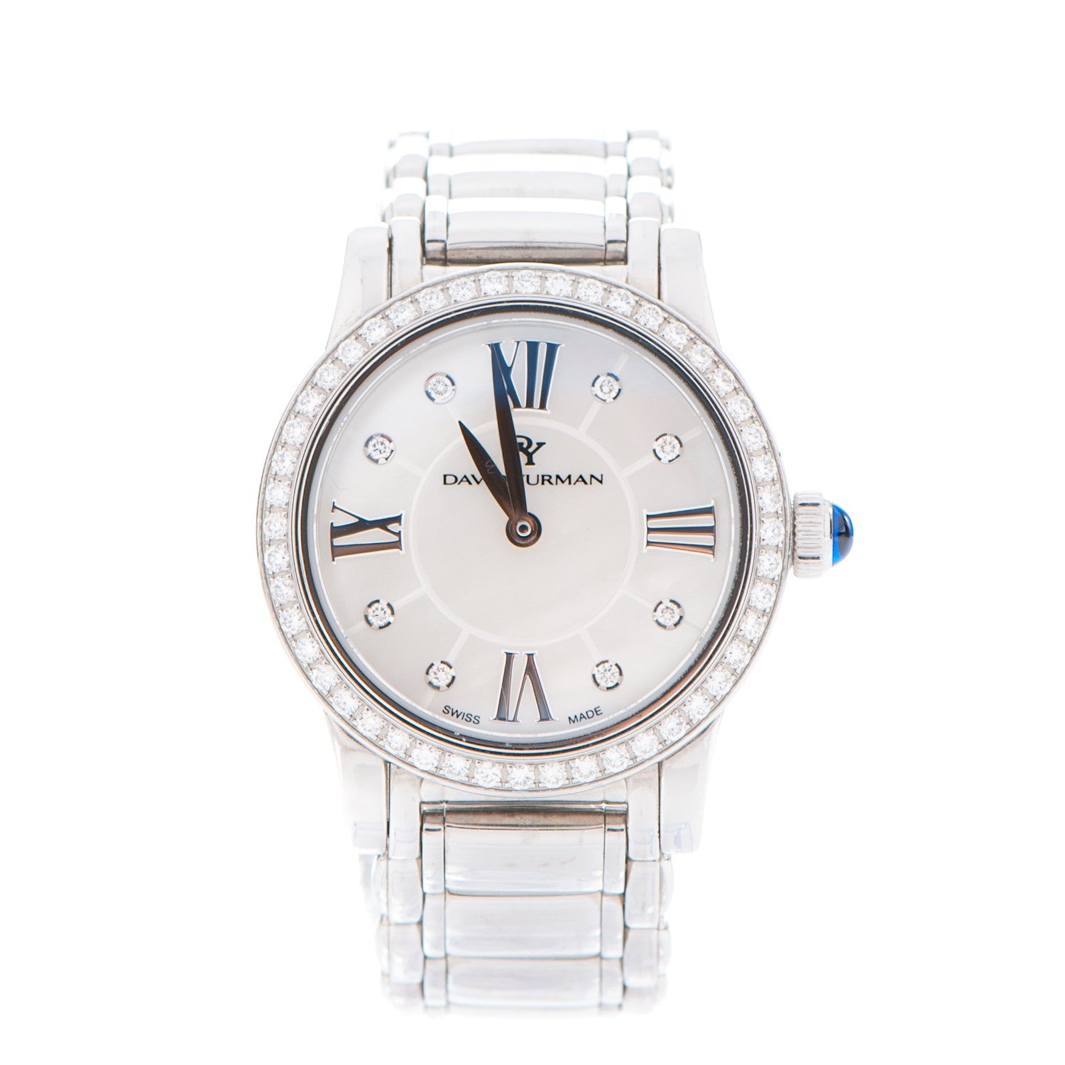 David Yurman Stainless Steel Diamond Bezel Mother of Pearl 30mm Classic Quartz Watch 1 of 6