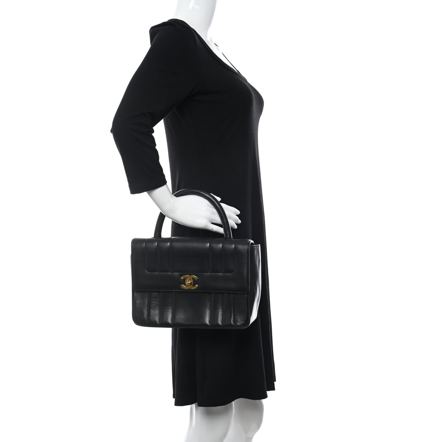 Lambskin Vertical Quilted Kelly Flap Bag Black