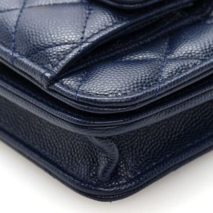 Chanel Caviar Quilted Pocket Twins Clutch With Chain Navy Blue 10 of 11