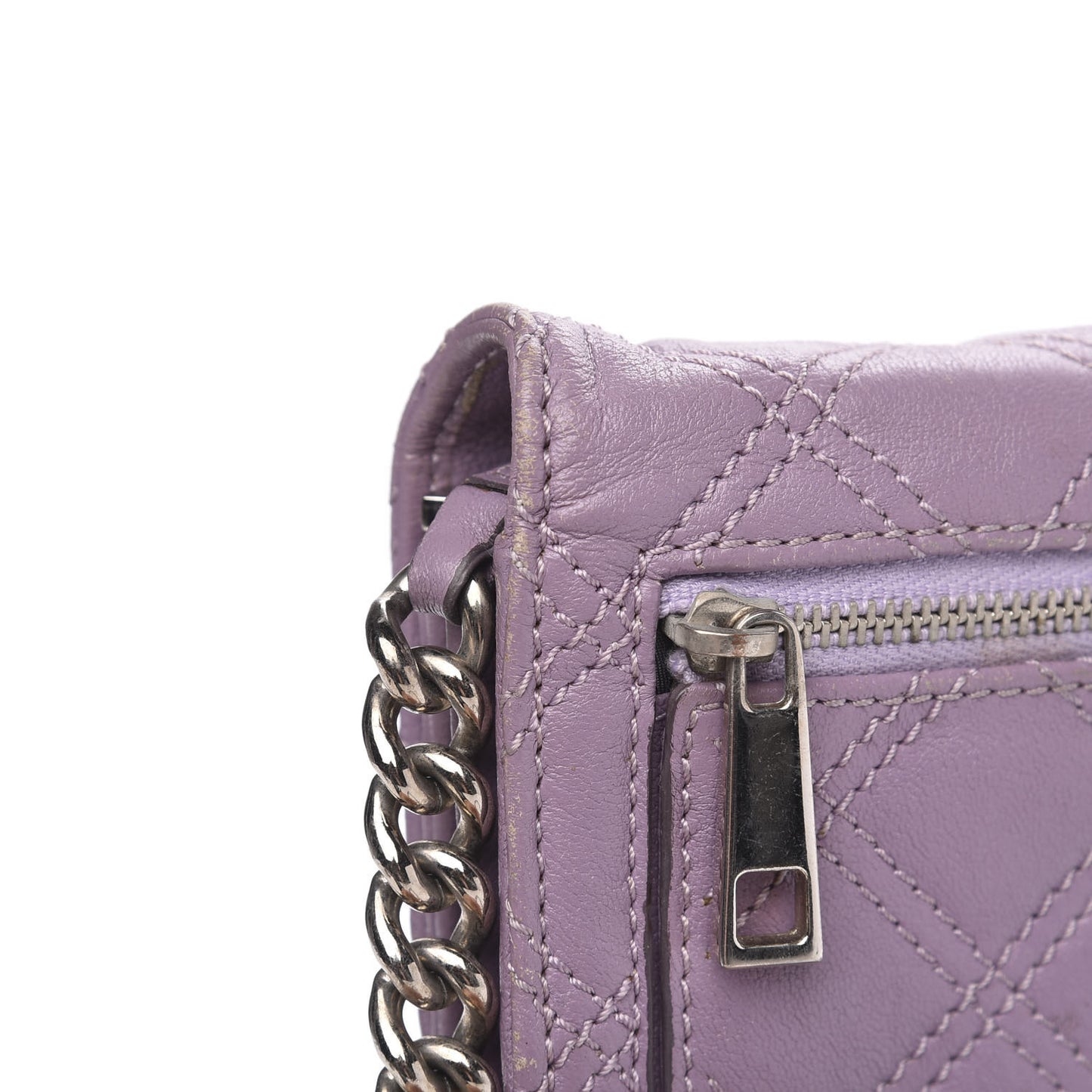 Lambskin Quilted Chain Wallet Light Purple