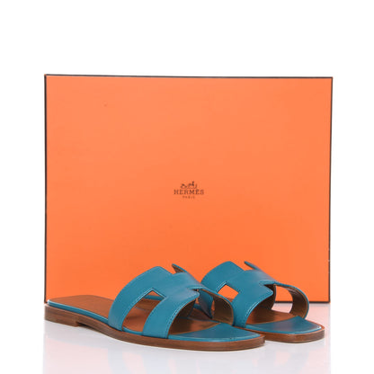 Hermes Nappa Calfskin Oran Sandals 35 Turquoise 8 of 8