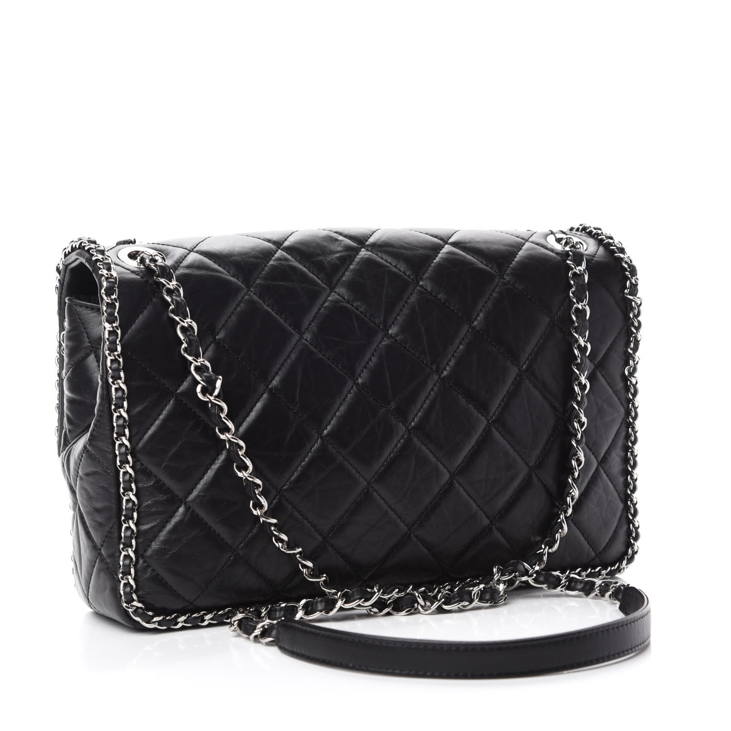 Chanel Crumpled Calfskin Quilted Large Chain All Over Flap Bag Black 3 of 12