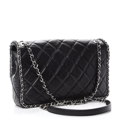 Chanel Crumpled Calfskin Quilted Large Chain All Over Flap Bag Black 3 of 12