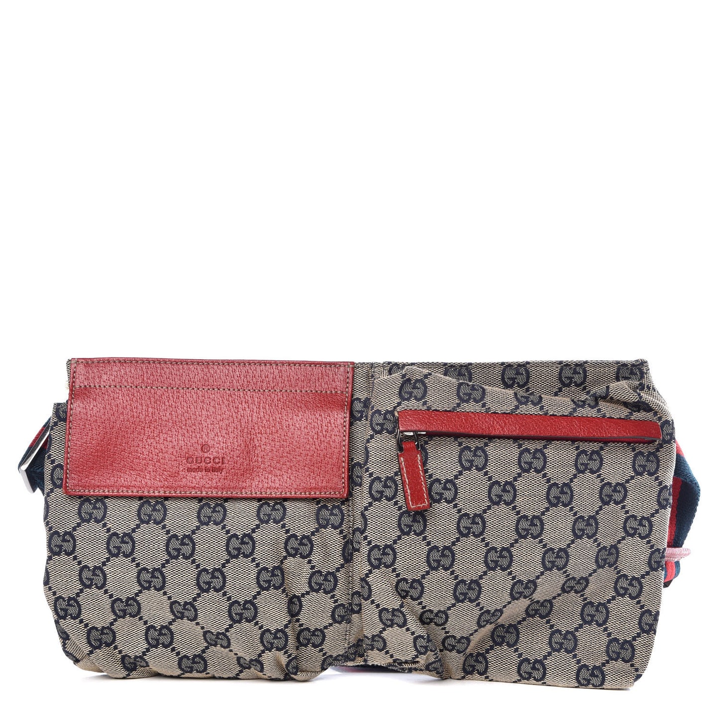 GG Monogram Web Double Pocket Belt Bag Navy Red