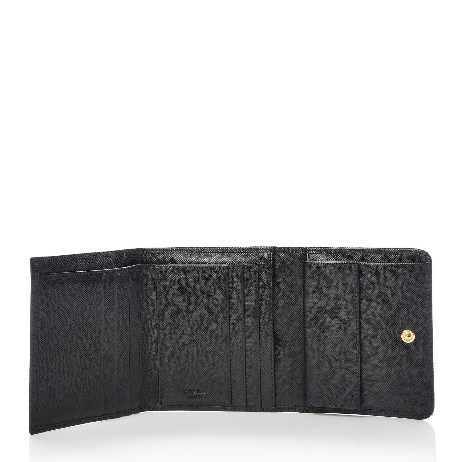 Prada Saffiano Tri-Fold Compact Wallet Black 7 of 10