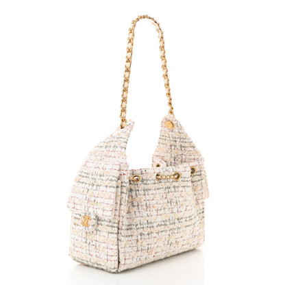 Chanel Tweed Quilted Small Chanel 25 Handbag Ecru Khaki Gold Red 3 of 10