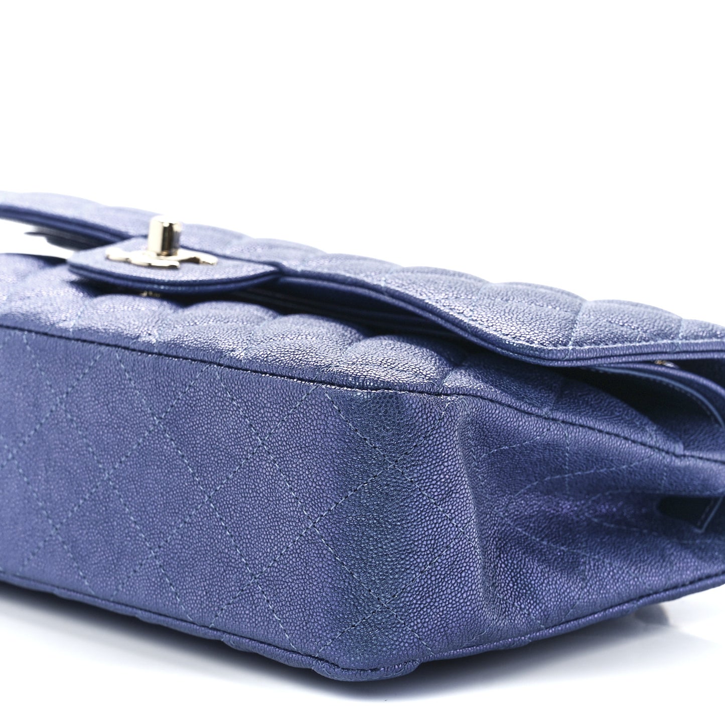 Iridescent Caviar Quilted Medium Double Flap Dark Blue