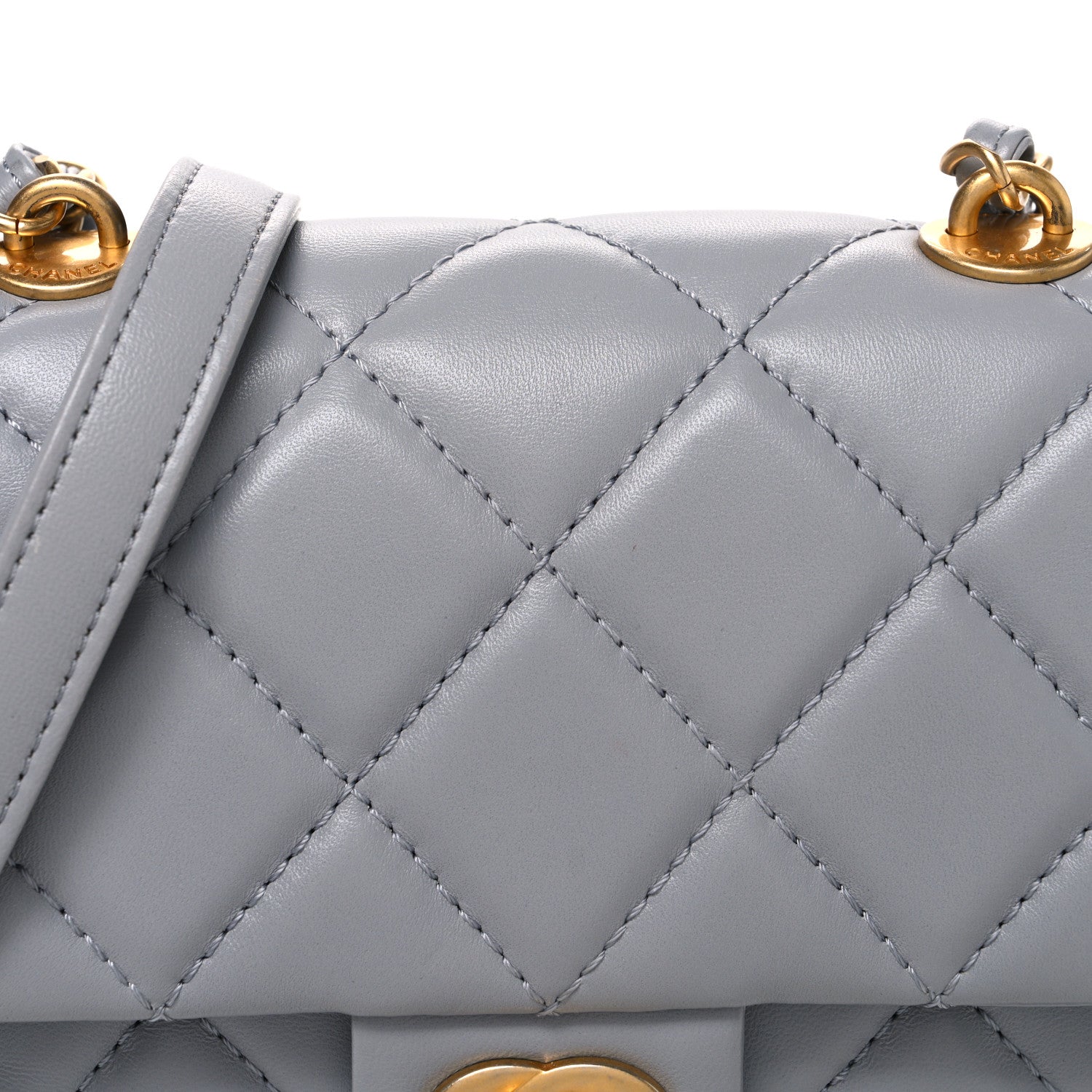 Chanel Lambskin Quilted Mini Flap Light Grey 8 of 10