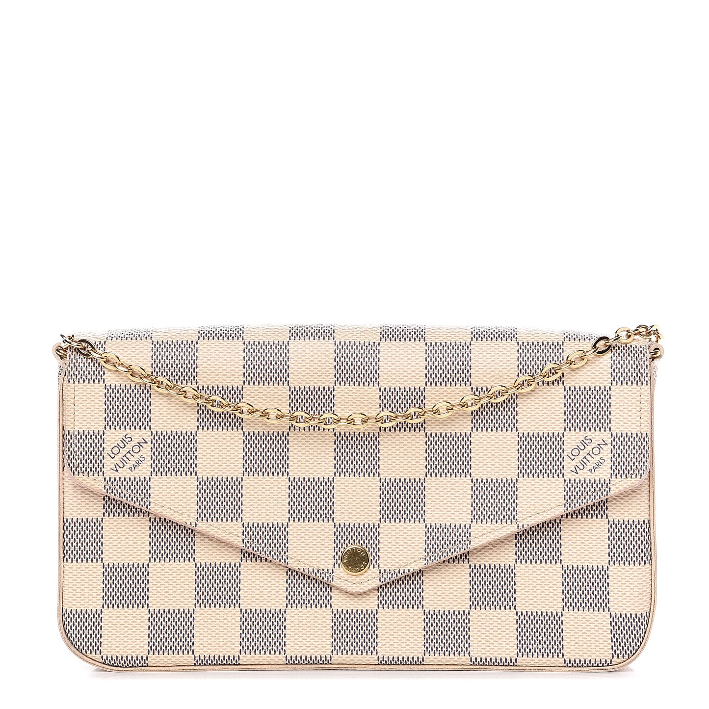 Damier Azur Pochette Felicie Chain Wallet Rose Ballerine