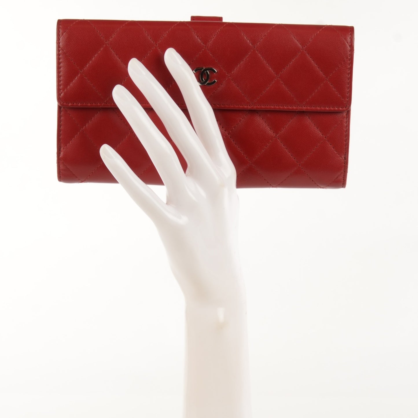 Lambskin Quilted Long Flap Wallet Red