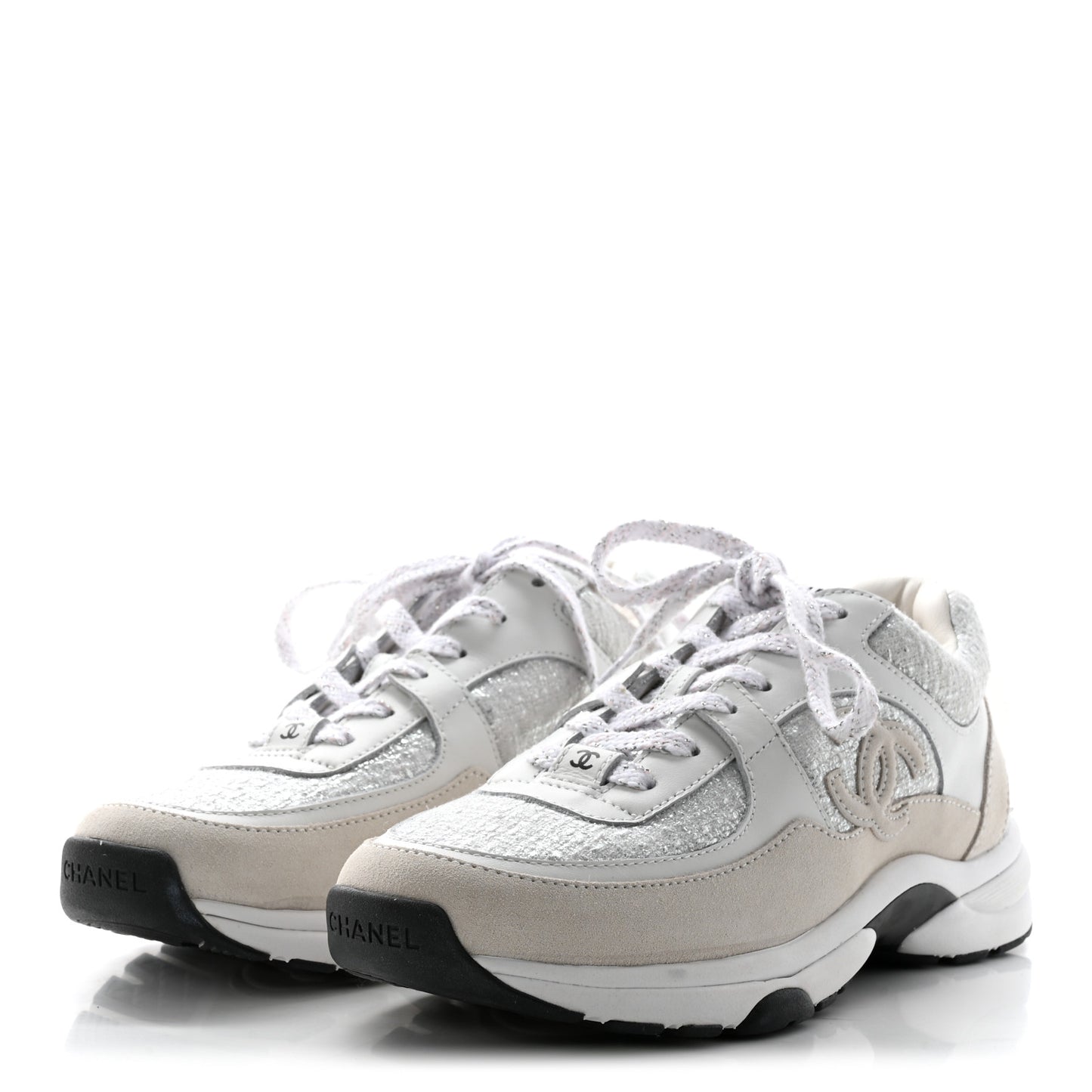 Painted Iridescent Cotton Tweed Suede Womens CC Sneakers 37 White Silver Multicolor