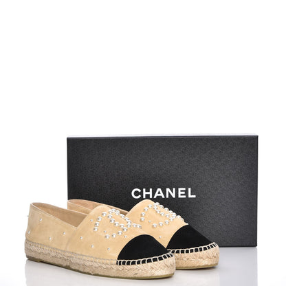 Chanel Suede Pearl CC Espadrilles 40 Beige Black 9 of 9