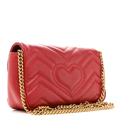 Gucci Calfskin Matelasse Super Mini GG Marmont Shoulder Bag Hibiscus Red 3 of 16
