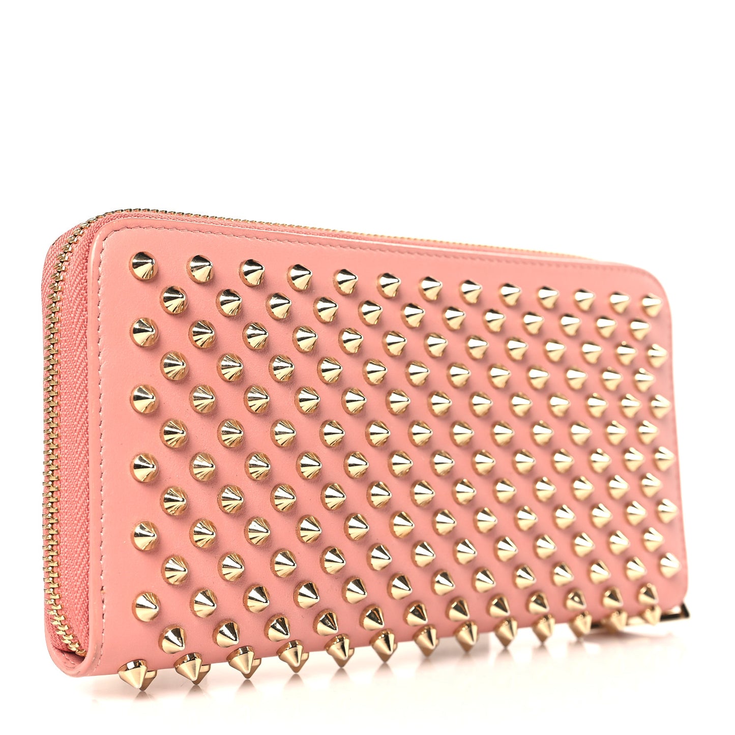 Calfskin Panettone Spiked Zip Around Wallet Pink