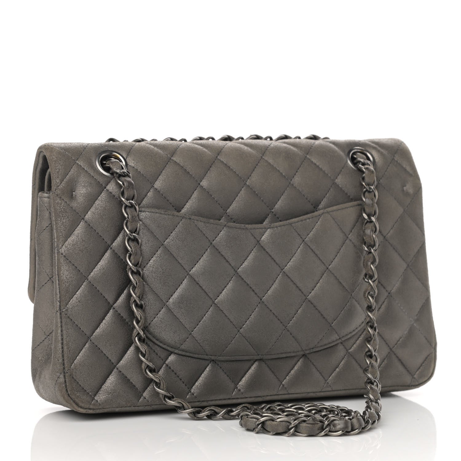 Chanel Metallic Lambskin Quilted Medium Double Flap Pewter 3 of 17