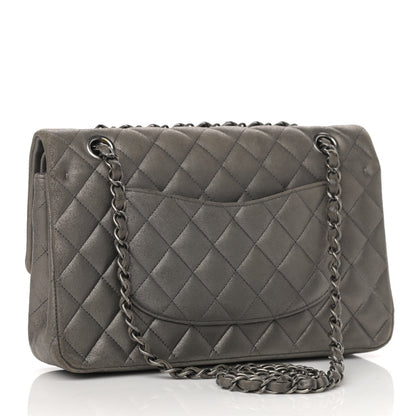 Chanel Metallic Lambskin Quilted Medium Double Flap Pewter 3 of 17