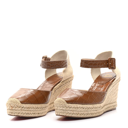 Christian Louboutin Calfskin Crocodile Embossed Amelia 90 Espadrille Wedges 37 Brown 3 of 7