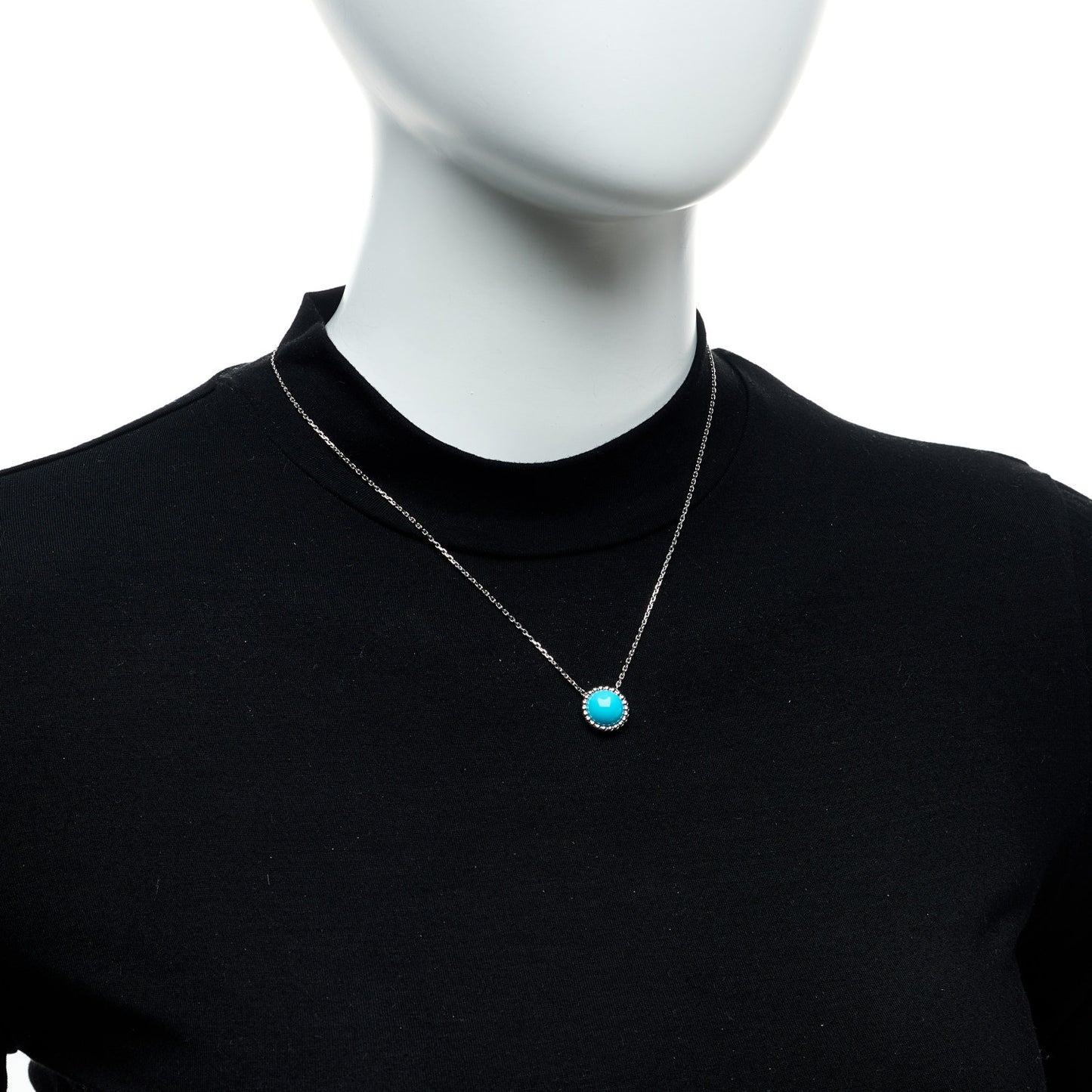 18K White Gold Turquoise Perlee Couleurs Pendant Necklace