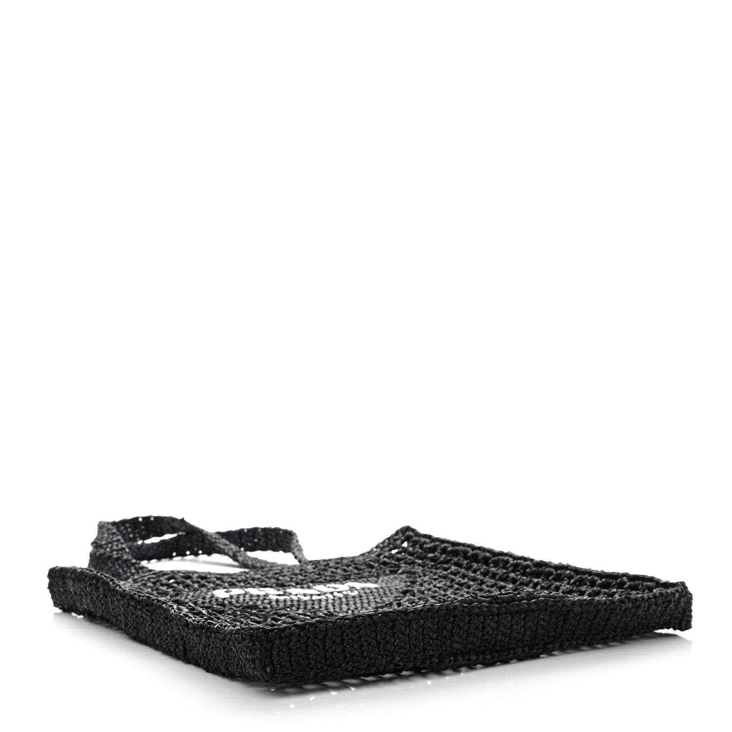 Prada Yarn Raffia Effect Crochet Logo Embroidered Tote Bag Black 4 of 12