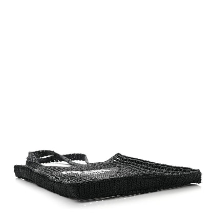 Prada Yarn Raffia Effect Crochet Logo Embroidered Tote Bag Black 4 of 12