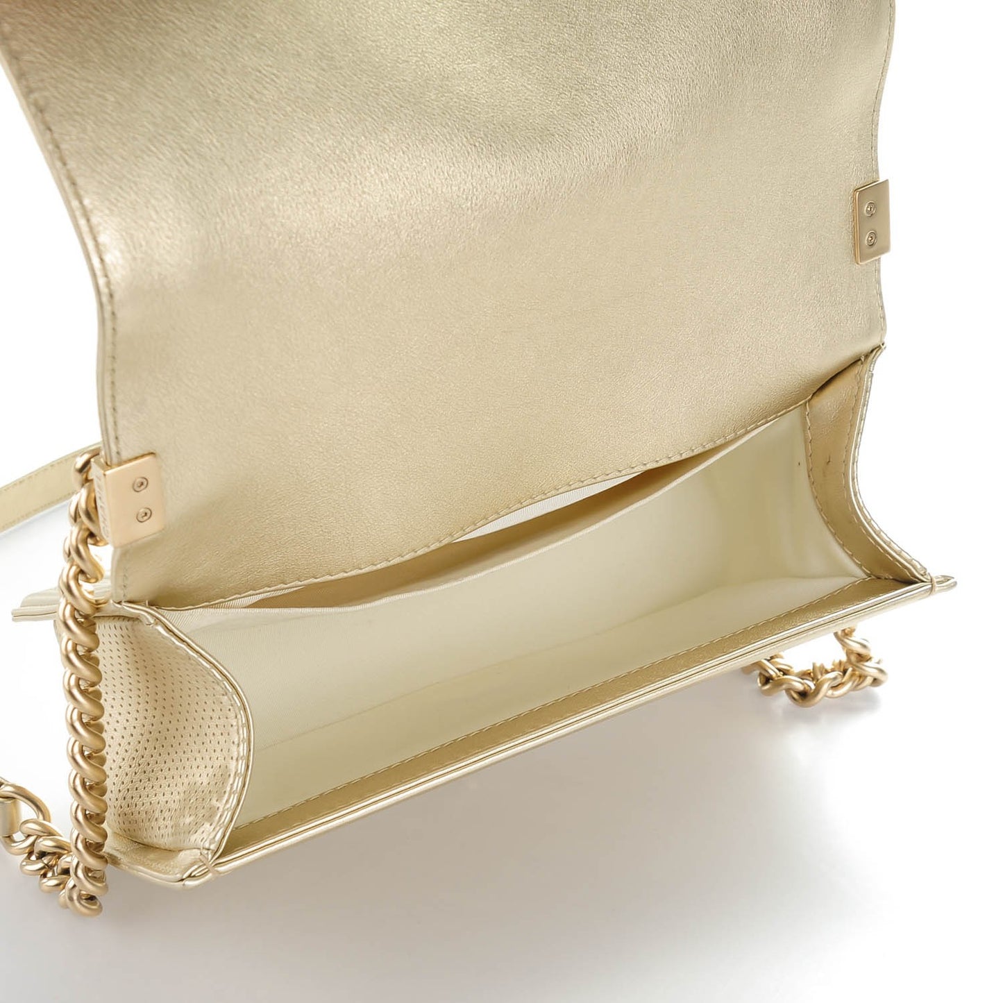 Perforated Lambskin Medium Boy Flap Light Gold