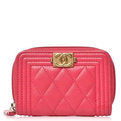 Chanel Lambskin Quilted Boy Zip Around Coin Purse Wallet Fuchsia 1 of 7