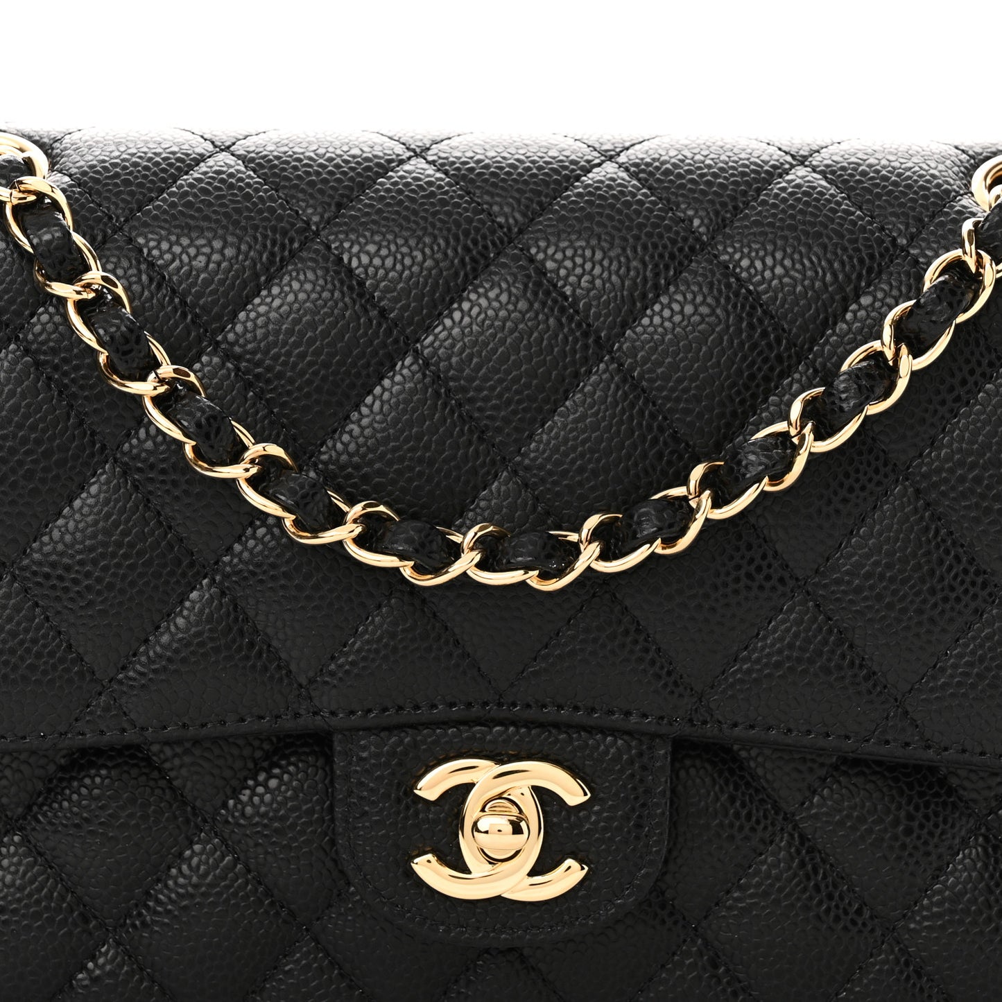 Caviar Quilted Medium Double Flap Black