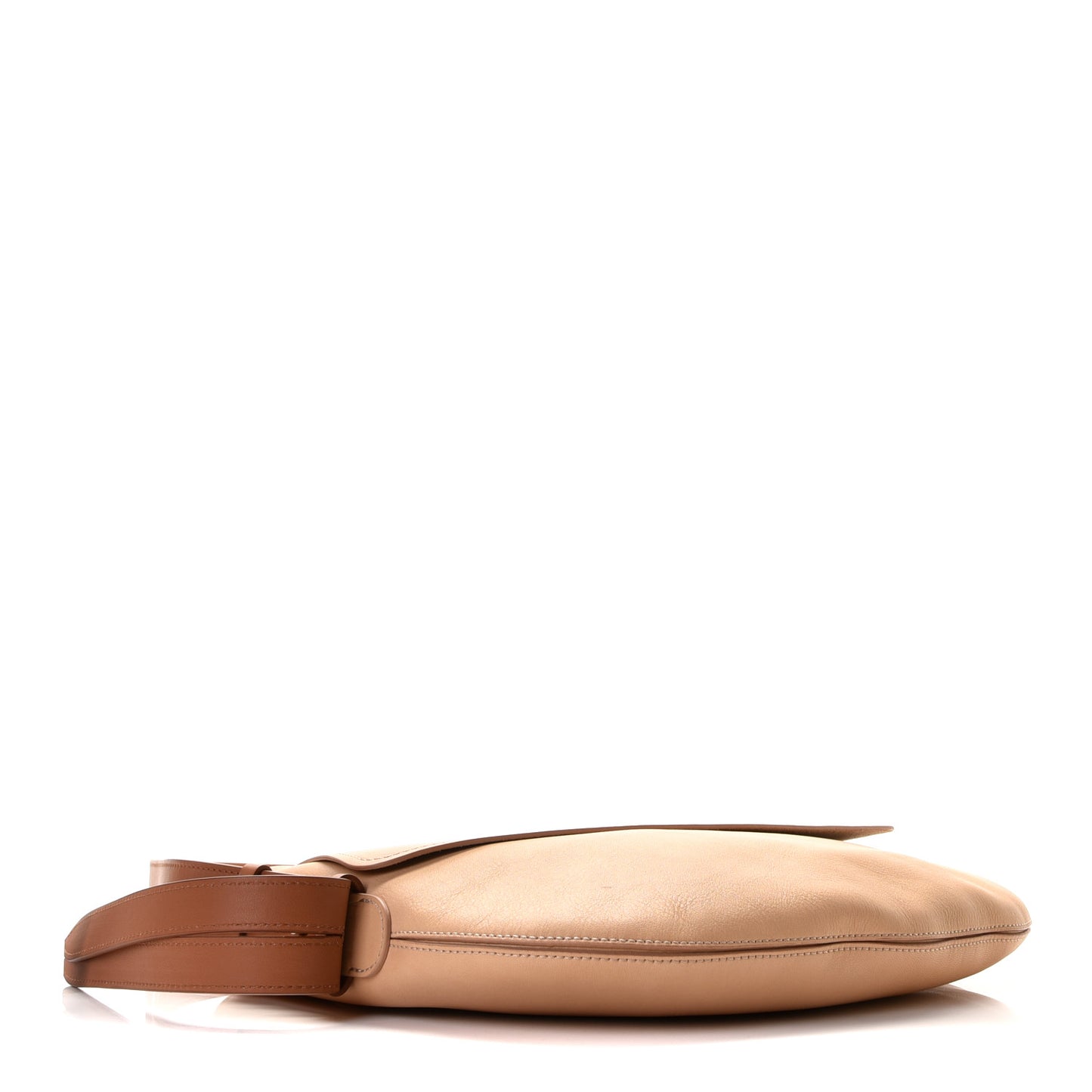 Shiny Small Grain Calfskin Bi-Color Kiss Hobo Sandy Beige