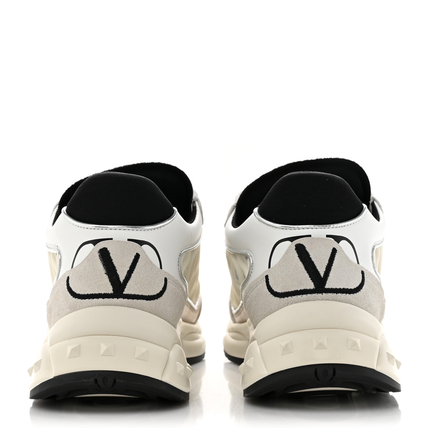 Valentino Garavani Suede Neoprene Mesh Womens Ready Go Runner Sneakers 40.5 Light Ivory Black 4 of 10
