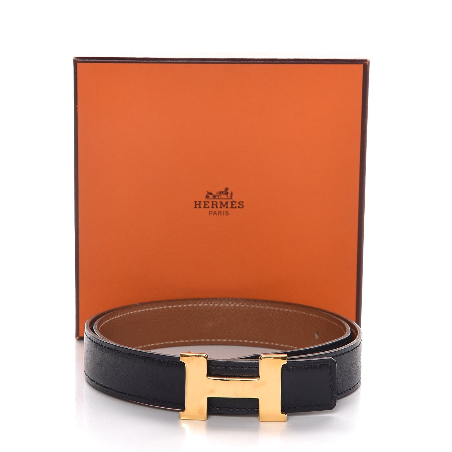 Hermes Box Courchevel 24mm Constance Belt 80 Black Gold 9 of 9