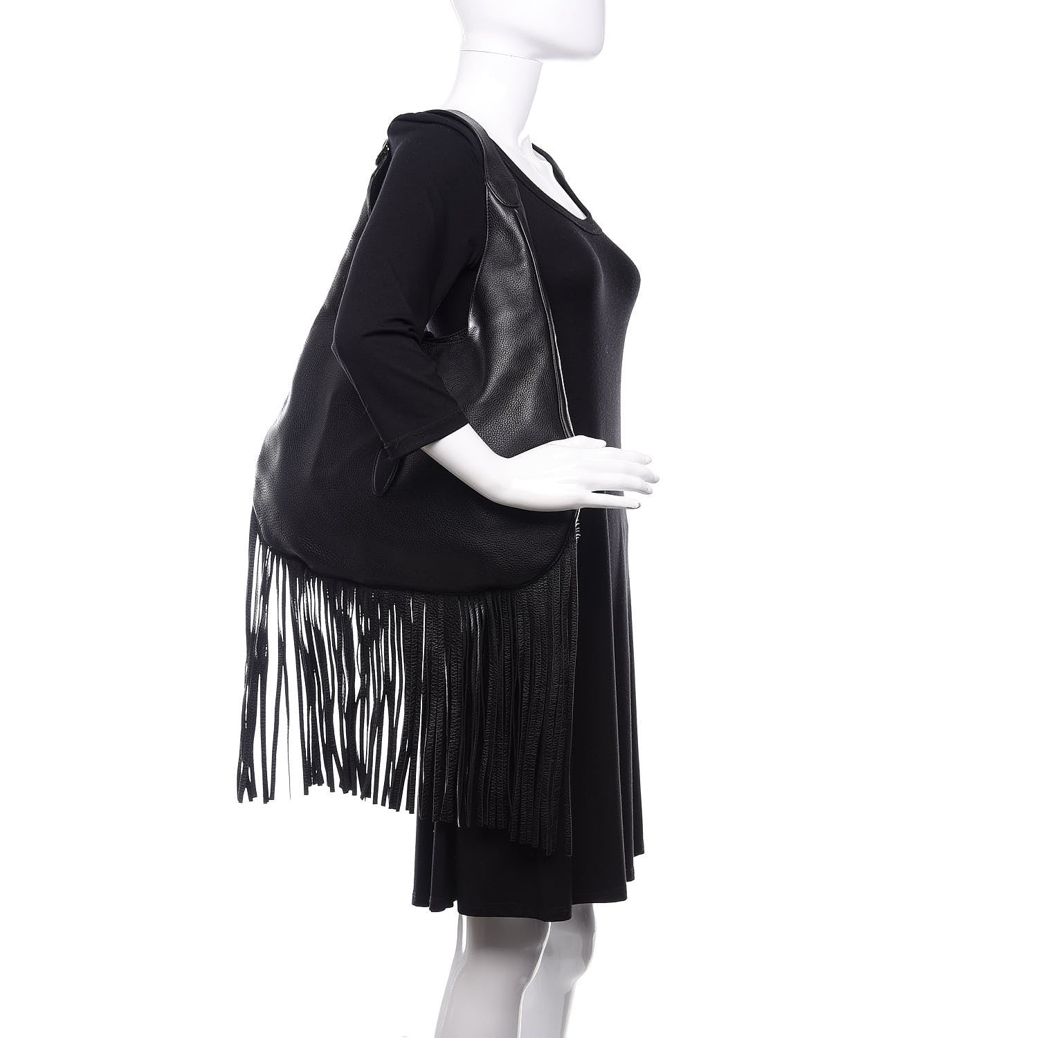 Gucci Calfskin Large New Jackie Nouveau Fringe Hobo Black 2 of 11