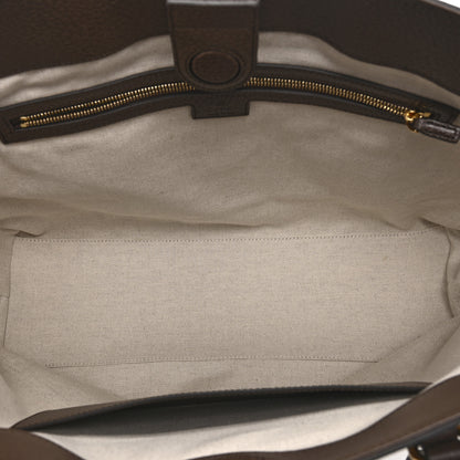Gucci Monogram Jumbo GG Textured Dollar Calfskin Web Medium Ophidia Shopping Tote Camel Ebony 5 of 11