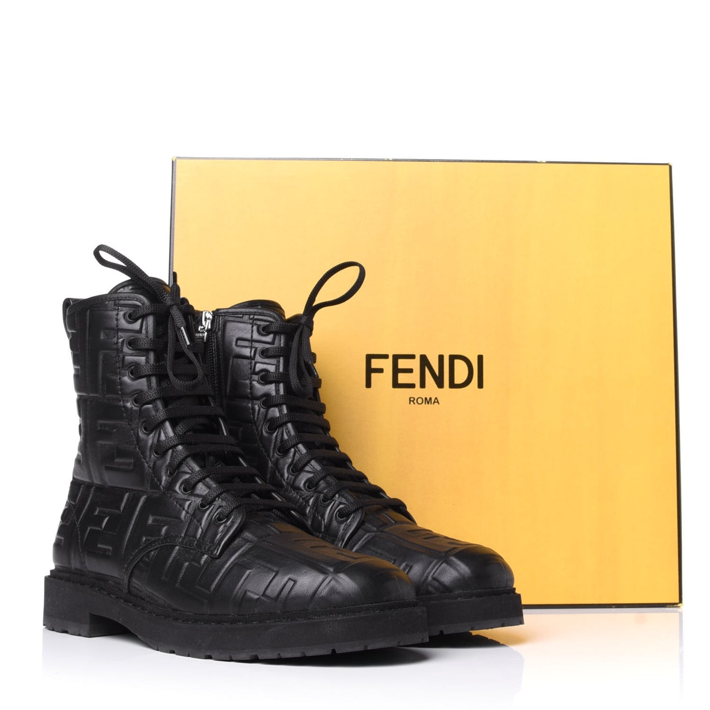Nappa FF Embossed Womens Biker Boots 38.5 Black