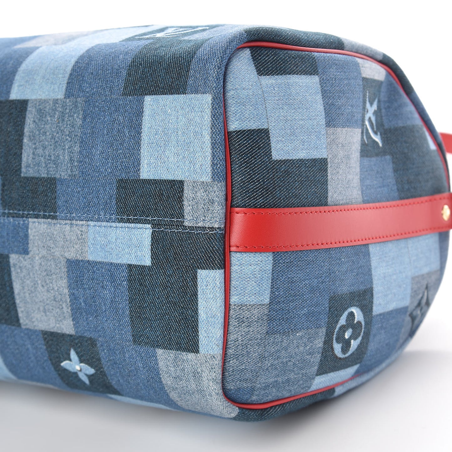 Denim Damier Monogram Patchwork Speedy Bandouliere 30 Blue Rouge