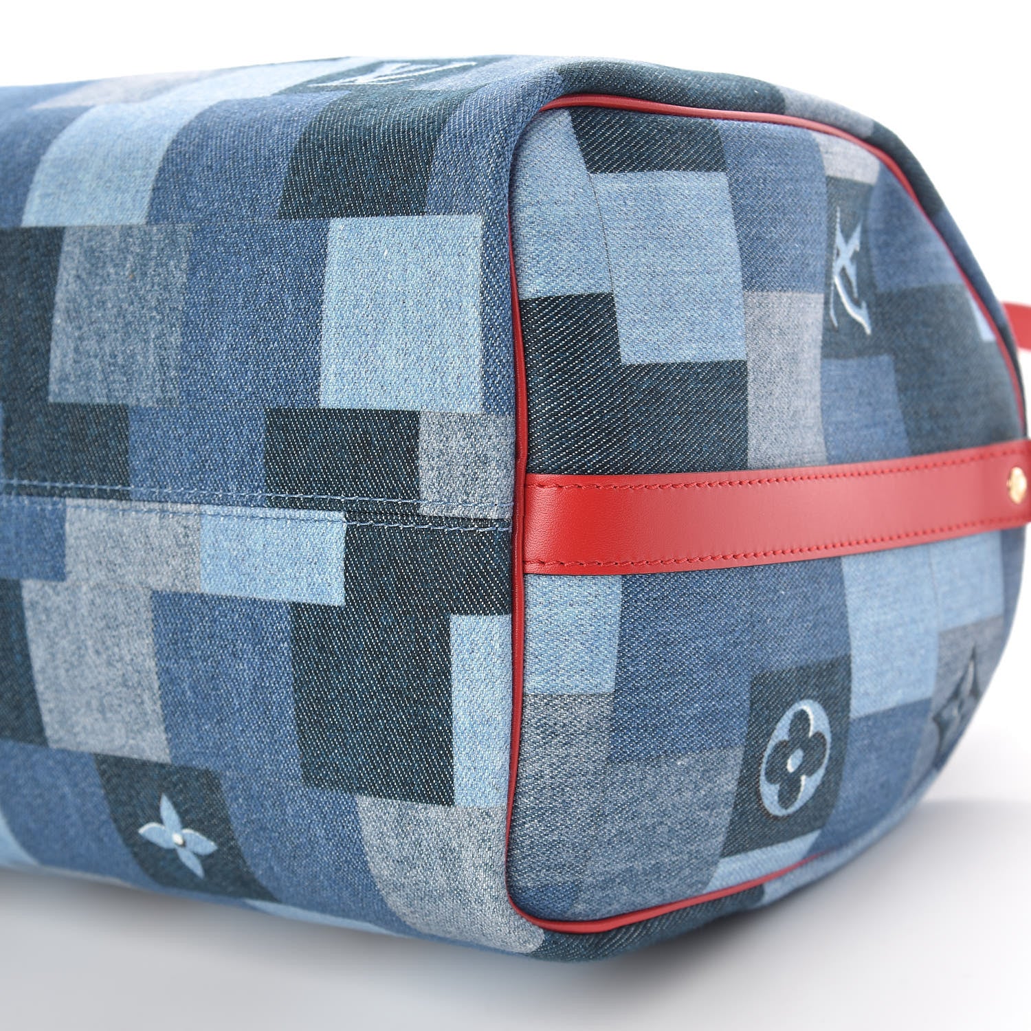 Louis Vuitton Denim Damier Monogram Patchwork Speedy Bandouliere 30 Blue Rouge 10 of 10
