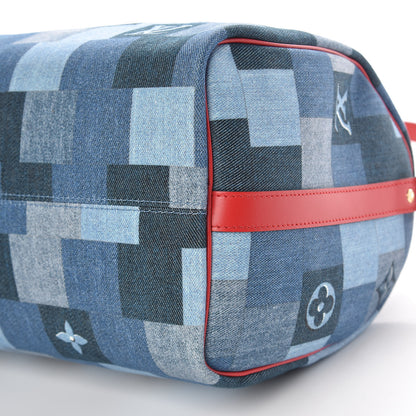 Louis Vuitton Denim Damier Monogram Patchwork Speedy Bandouliere 30 Blue Rouge 10 of 10