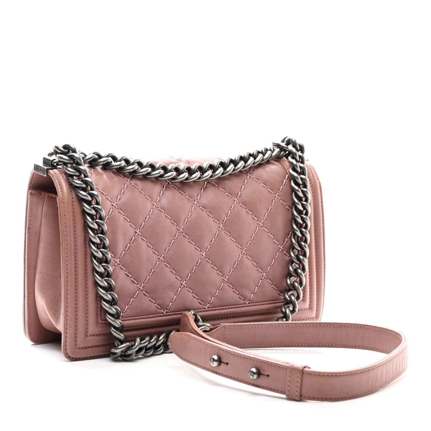 Chanel Calfskin Quilted Double Stitch Medium Boy Flap Pink 3 of 11