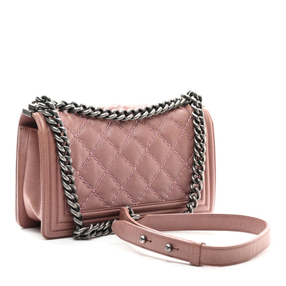 Chanel Calfskin Quilted Double Stitch Medium Boy Flap Pink 3 of 11